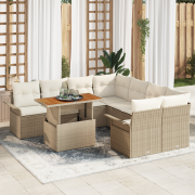 vidaXL 9-delat trädgårdsoffaset med kuddar Beige Poly Rattan