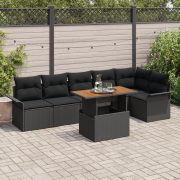 vidaXL 7-delat trädgårdsoffset med kuddar Svart Poly Rattan