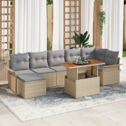 vidaXL 8-delat trädgårdsoff-set med kuddar beige poly rotting