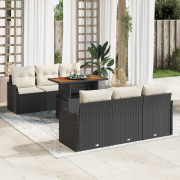 vidaXL 7-delat trädgårdsoff-set med kuddar svart poly rattan