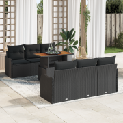 vidaXL 7-delat trädgårdsmöbelset med kuddar svart poly rattan