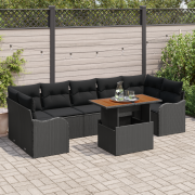 vidaXL 8-delad trädgårdsoffasett med kuddar svart poly rattan