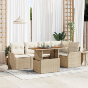 vidaXL 6-delars Trädgårdsoffagrupp med kuddar Beige Poly Rattan