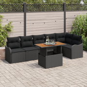 vidaXL 7-delat Trädgårdsoff set med Kuddar Svart Poly Rattan