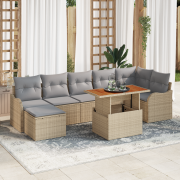 vidaXL 8-delat trädgårdsoff-set med kuddar beige poly rattan
