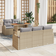 vidaXL 6-delat trädgårdsoffset med kuddar beige poly rotting