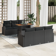 vidaXL 7-delat trädgårdsoffset med kuddar svart poly rattan