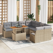 vidaXL 9 Delars Trädgårdsoffaset med Kuddar Beige Poly Rottning