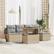 vidaXL 6-delars Trädgårdsoffgrupp med kuddar Beige Poly Rattan