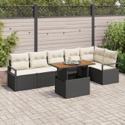 vidaXL 7-delat Trädgårdsoffaset med kuddar svart polyrattan