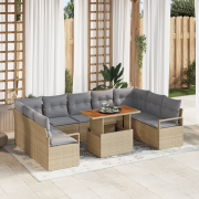 vidaXL 10-delars trädgårdsofa set med kuddar beige poly rotting