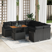 vidaXL 9-delat Trädgårdssoffset med Kuddar Svart Poly Rattan