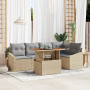 vidaXL 6-delars trädgårdssoffset med kuddar Beige Poly Rattan
