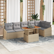 vidaXL 7-delars trädgårdsoffa set med kuddar beige poly rotting