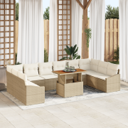 vidaXL 11-delars Trädgårdsoffset med Kuddar Beige Poly Rattan