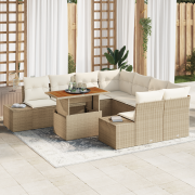 vidaXL 9-delars trädgårdsoffset med kuddar beige poly-rotting