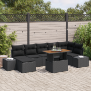 vidaXL 8-delars trädgårdsoffset med kuddar svart poly rattan
