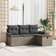 vidaXL 4-delat Trädgårdssoffset med Dynor Grå Poly Rattan