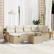 vidaXL 7-delars Trädgårdsoffa med Kuddar Beige Poly Rattan