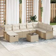 vidaXL 9-dels Trädgårdsoffagrupp med kuddar Beige Poly Rottning