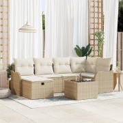 vidaXL 7-delars Trädgårdsoffset med Kuddar Beige Poly Rotting