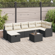 vidaXL 8 delar trädgårdsoff-set med kuddar svart poly rattan