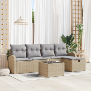 vidaXL 6 Delars Trädgårdsoffagrupp med Kuddar Beige Poly Rattan