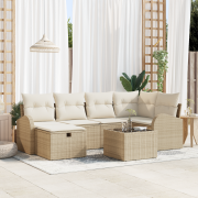 vidaXL 7-delad trädgårdsoffaset med kuddar Beige Poly Rattan