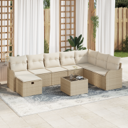 vidaXL 9-delars trädgårdsoff set med kuddar beige poly rotting
