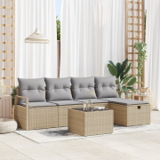 vidaXL 6-delat trädgårdsoffset med kuddar beige poly rattan