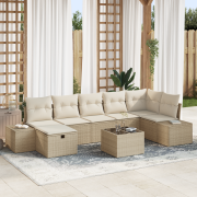 vidaXL 8-delars trädgårdsoff set med kuddar beige poly rotting