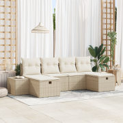 vidaXL 6-delad trädgårdsoffaset med kuddar Beige Polyrotting