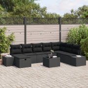 vidaXL 9-delars trädgårdsoffaset med kuddar svart poly rattan