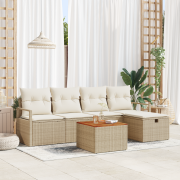 vidaXL 6-delars trädgårdssoffset med kuddar beige poly rattan, vidaXL ...