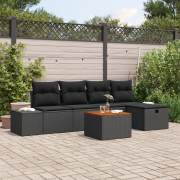 vidaXL 6-delars Trädgårdssofa Set med Kuddar Svart Poly Rattan