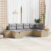 vidaXL 6-delad trädgårdsoffasett med kuddar Beige Poly Rattan