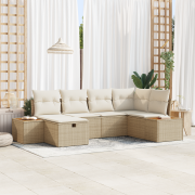 vidaXL 6-delars Trädgårdsoffaset med kuddar Beige Polyrotting