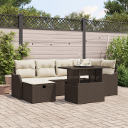 vidaXL 7-delad trädgårdsoffset med kuddar Brun Poly Rattan, vidaXL 2-s...