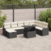 vidaXL 9-delars trädgårdssoffset med kuddar svart poly rattan, vidaXL ...