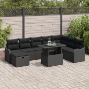 vidaXL 9-delars Trädgårdsoffset med Kuddar Svart Poly Rattan, vidaXL 2...