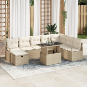 vidaXL 9-delad trädgårdsoff set med kuddar beige poly rattan