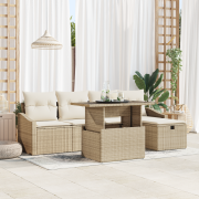 vidaXL Set om 6 Trädgårdsoffa med Kuddar Beige Poly-Rotting