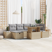 vidaXL 7-delars trädgårdsoff-set med kuddar beige polyrotting