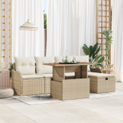 vidaXL 6-delad trädgårdsoff set med kuddar beige polyrotting, vidaXL 2...