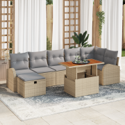 vidaXL 8-delad trädgårdsoff set med kuddar beige poly rotting