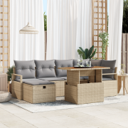 vidaXL 7-delars trädgårdsoff-set med kuddar Beige Poly Rotting