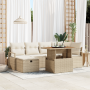 vidaXL 7-delat trädgårdsoffset med kuddar beige poly rattan, vidaXL 2-...