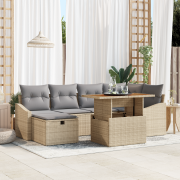 vidaXL 7-delat Trädgårdsoffaset med Kuddar Beige Poly Rattan