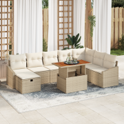 vidaXL 9-delad trädgårdsoffaset med kuddar beige polyrotting