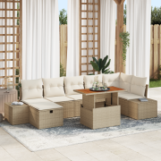 vidaXL 8-delat trädgårdsoffa-set med kuddar Beige Poly Rattan